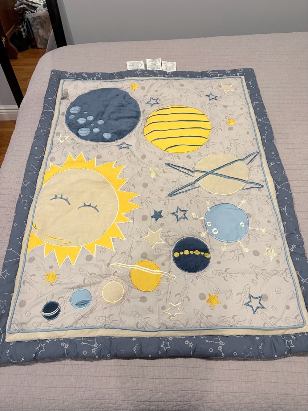 Plush Solar System Quilted Baby Blanket - Yellow & Blue